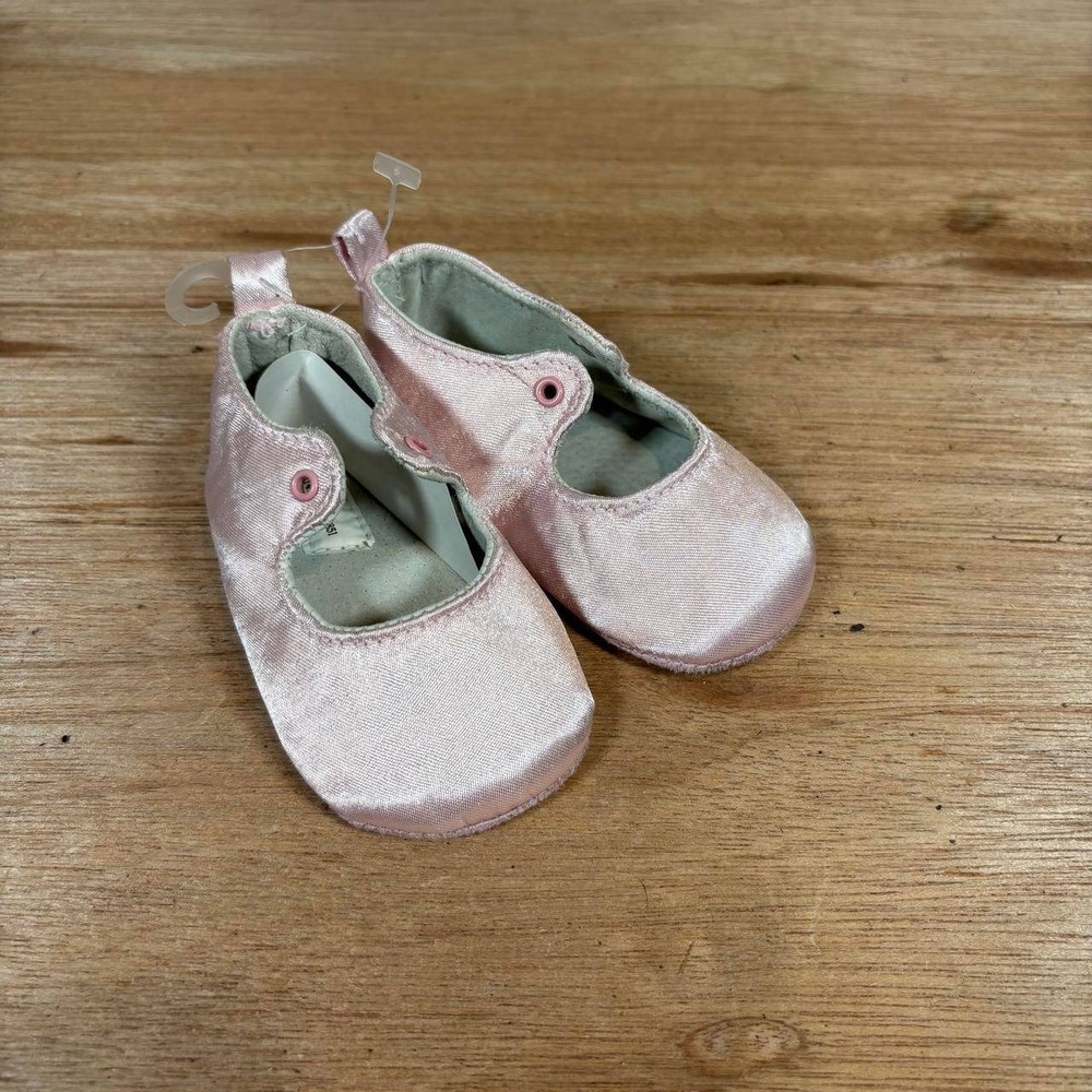 Baby Girls Pink Satin Mary Jane Crib Shoes Soft Sole Size 4 Special Occasion